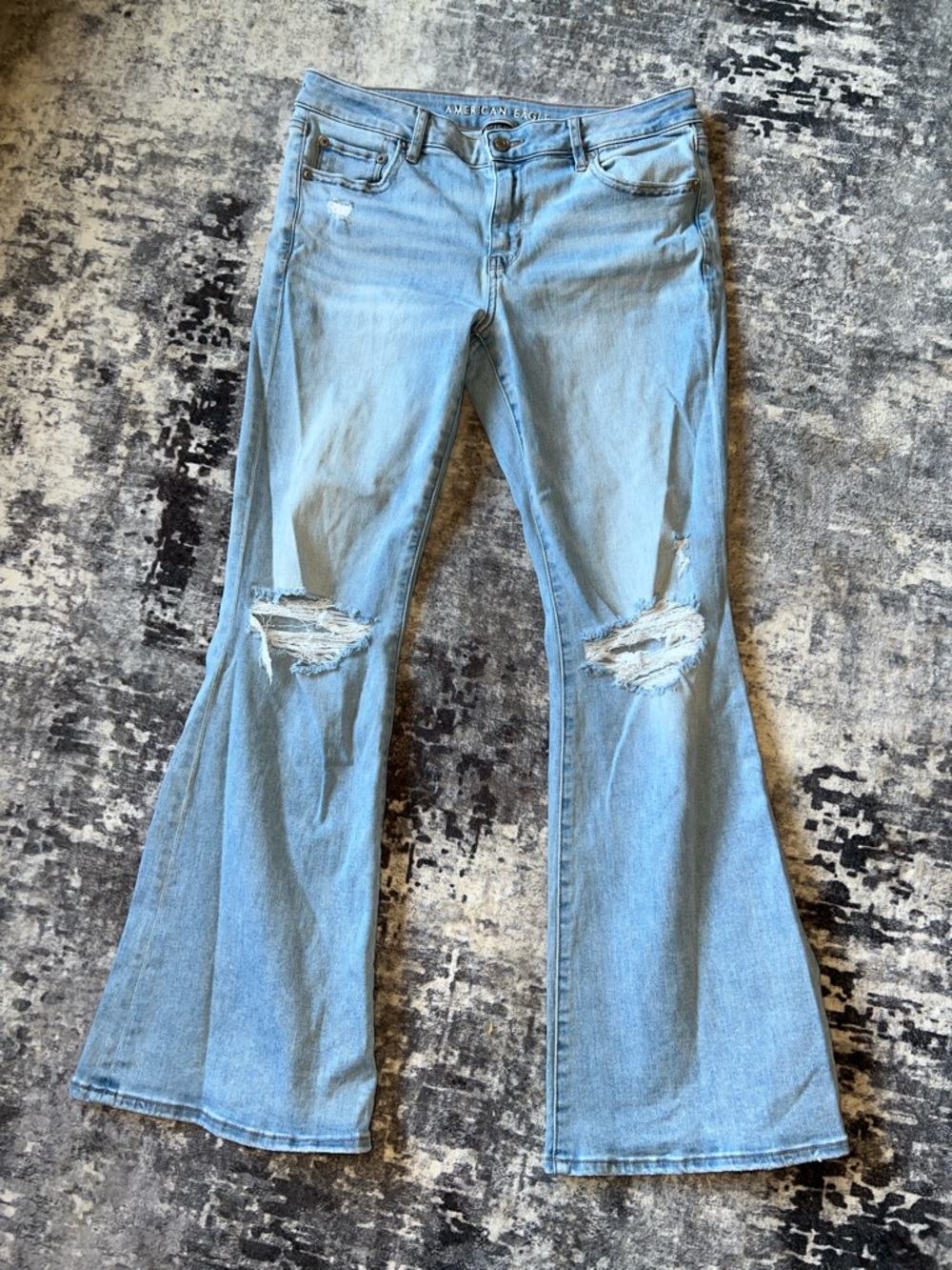 American Eagle Outfitters Light Blue Distressed Flare Jeans